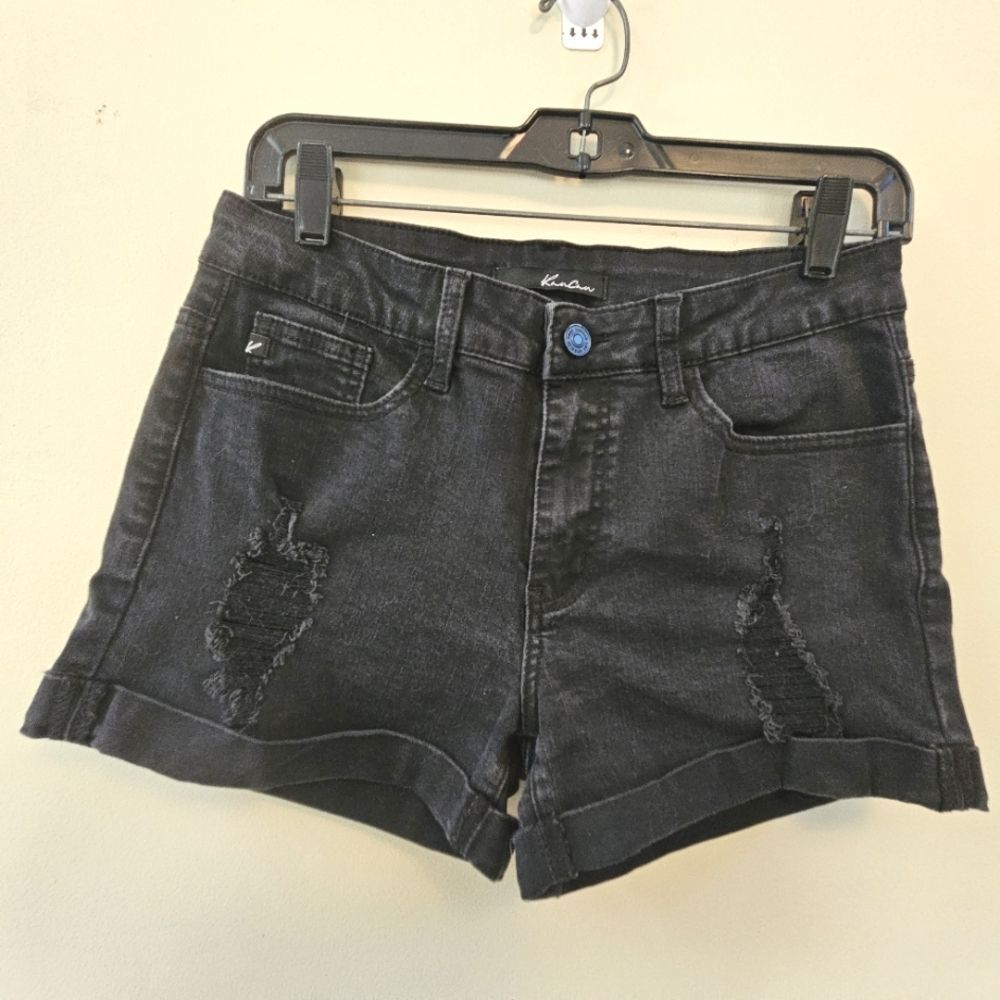 KanCan LA Shorts Women Sz W7/27 Black Medium Wash Grunge Distressed Punk Edgy